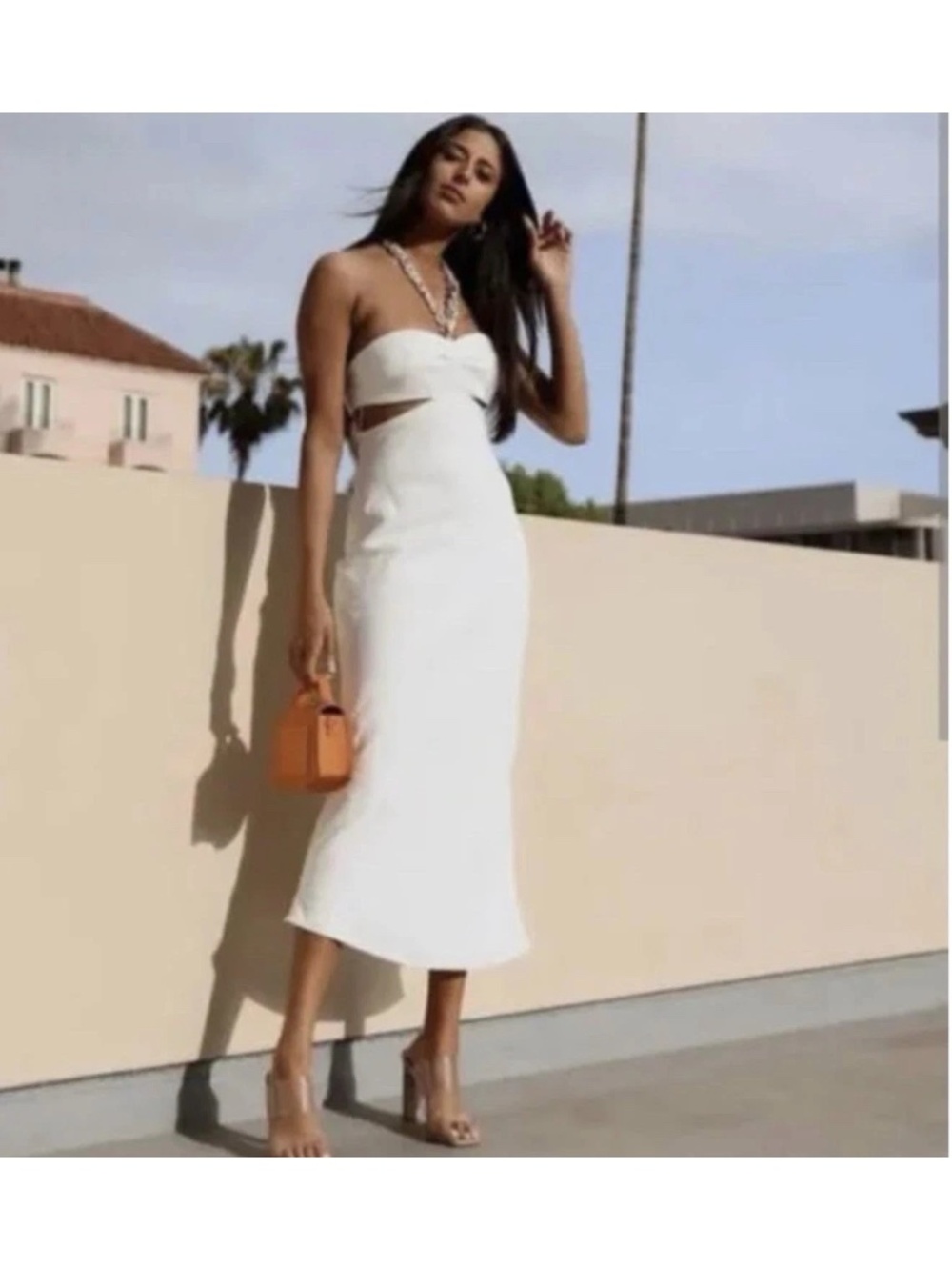 Zara strapless chain accent cut out midi bodycon dress sleeveless Party woman